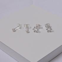 Dupla de Brincos Folheado a Prata Estrela e Pérola com Zircônia