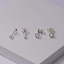 Dupla de Brincos Folheado a Prata Zircônias Cristal