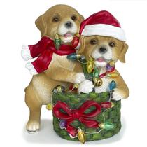 Dupla de Cachorrinhos Natalinos com LED Decorativo em Resina