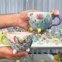 DUPLA DE CANECAS BOSQUE FLORIDO - 14cm