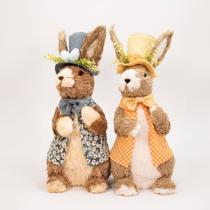 Dupla de Coelhos de Páscoa Coelhinhos com Flores Enfeite 46cm Dupla de Coelhos de Páscoa Coelhinhos com Flores Enfeite 46cm