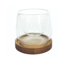 Dupla de Copos Vidro Boro com Suporte Bambu 80 ml Mimo Style Dupla de Copos Vidro Boro com Suporte Bambu 80 ml Mimo Style