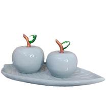 Dupla de maçã com folha enfeite decorativo cerâmica