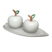 Dupla de maçã com folha enfeite decorativo cerâmica