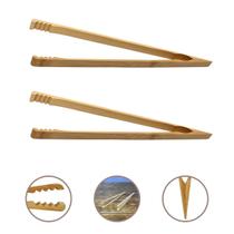 Dupla de Pinças Pegadora de Salada Carne em Bambu 36cm Multiuso Cozinha