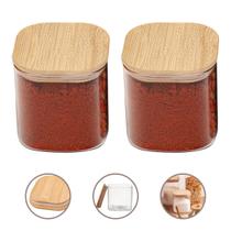 Dupla de Potes Herméticos Quadrados 650ml Vidro Borossilicato Tampa Bambu