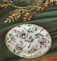 Dupla de pratos sobremesa verde com borda dourada 18 cm