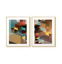 Dupla de Quadros Decorativos Abstrato Geométrico Colorido