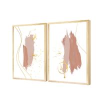 Dupla de Quadros Decorativos Arte Dourado Rosa Escritório - Hugart Decorações