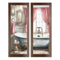 Dupla de Quadros Decorativos Banheiro Social Floral Vaso Lavabo Toalete Flores Tons 20x60cm Dupla de Quadros Decorativos Banheiro Social Floral Vaso Lavabo Toalete Flores Tons 20x60cm