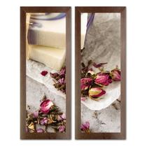 Dupla de Quadros Decorativos Banheiro Social Floral Vaso Lavabo Toalete Flores Tons 20x60cm