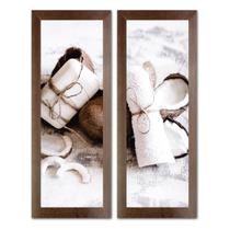 Dupla de Quadros Decorativos Banheiro Social Floral Vaso Lavabo Toalete Flores Tons 20x60cm