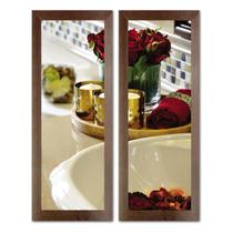 Dupla de Quadros Decorativos Banheiro Social Floral Vaso Lavabo Toalete Flores Tons 20x60cm