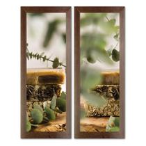 Dupla de Quadros Decorativos Banheiro Social Floral Vaso Lavabo Toalete Flores Tons 20x60cm
