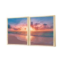 Dupla de Quadros Decorativos Paisagem Praia Mar Nuvens Céu