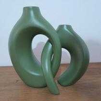 Dupla de Vaso cerâmica Monaco entrelaçado enfeite decoração casa rack escritório