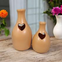 Dupla de Vaso Coracao Alaranjado Material Ceramica