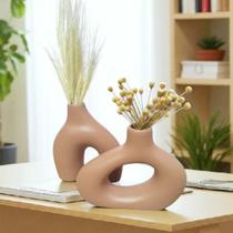 Dupla de Vaso Moderno Pq 2 Peças em Ceramica Cappuccino