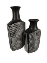 Dupla de Vasos Cerâmica De Sala Tipo Garrafa Preto E Branco Decorglass
