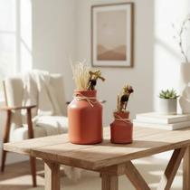 Dupla de Vasos Decoração de Sala Decorativo Ceramica Latao FERRUGEM