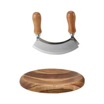 Dupla Handled Faca e Tábua de Corte Set, Carne Chopper com Erva, Salada Chopper, Tábua Redonda