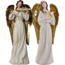 Dupla Músico Harpista Violinista Em Resina Natal 38cm Dupla Músico Harpista Violinista Em Resina Natal 38cm
