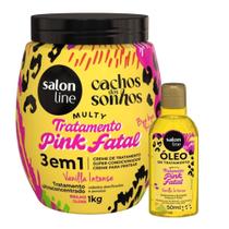 Dupla Nutrição: Creme 3em1 1kg e Óleo de Tratamento Pink Fatal Cachos dos Sonhos Salon Line