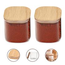 Dupla Potes Herméticos Quadrados 650Ml Vidro E Tampa Bambu