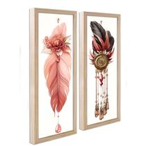 Dupla Quadro Decorativo com Moldura Folhagem Moderno Conjunto Minimalista Sala Cozinha Lavabo 62cm