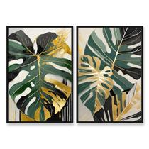 Dupla Quadros Decorativos 60x90 Folhagem Costela Adão Premium Para Sala Quarto Escritório