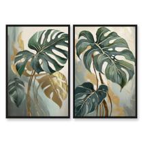 Dupla Quadros Decorativos 60x90 Para Sala Quarto Folhagem Costela de Adão Premium