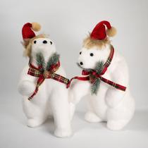 Dupla Urso Polar Decoração Natalina Enfeite 35cm Branco Dupla Urso Polar Decoração Natalina Enfeite 35cm Branco
