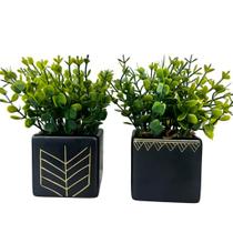 Dupla vaso cachepot quadrado preto fosco pintura geométrica