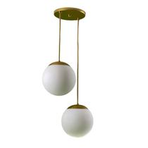 Duplo lustre pendente globo bola vidro led jabuticaba stuttgart dourado - branco quente
