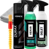 Durax 400ml Pretinho Renova Brilho Extremo Em Pneus Resistente Agua Selante Vexus 500ml Delet 500ml Vonixx Pincel Roma Pano Microfibra 40x40 JS