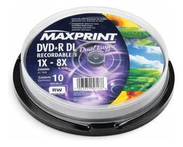 DVD-R 8.5GB Dual Layer Maxprint 8X C/10 Mídia Virgem DVD-R 8.5GB Dual Layer Maxprint 8X C/10 Mídia Virgem