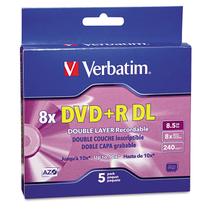 DVD+R DL Verbatim 8,5 GB 8X, superfície da marca AZO, pacote com 5 unidades, prata