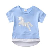 Dxton-camisetas de manga curta verão para meninas, top de algodão estampado unicórnio para crianças