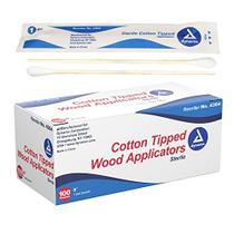 Dynarex 6-Inch Sterile Cotton Tipped Applicators - Aplicadores de ponta de algodão de madeira de uso único para cuidados com feridas e curativos, higiene, maquiagem, limpeza - 1 caixa de 100 bolsas, 1 por bolsa