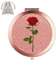 Dynippy Espelho Compacto Redondo Rosa Ouro 2 x 1x Espelho de Maquiagem de Ampliação para Bolsas e Viagem Dobrável Mini Espelho de Bolso Mão Portátil para Meninas Mulher Mãe - Rosa Vermelha