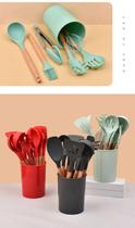 e Cozinha 12 Peças Silicone Madeira Fouet Colher Concha Espatula Talheres Pote Utensilio Preparo Refeiçao Armazenamento