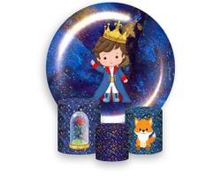 e Festa Redondo 1,50x1,50 + Trio De Capas Cilindro - Pequeno Príncipe Azul Marinho com Estrelas 005