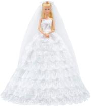 E-TING Branco Lindo Vestido de Noiva Longo Vestido Princesa Vestido Roupas com Véu para Bonecas Menina