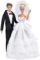 E-TING Vestido bonito vestido de noiva roupas com véu e terno de negócios noivo para bonecas boy girl