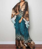 E0411-Vestido Longo Solto Casual Saída Praia Plus Size Onça C151