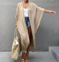 E0428 Kimono Feminino Saída Praia Plus Size Solto Luxo Nude