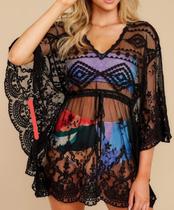 E0435 Vestido Tule Renda Babado Saída Praia Preta Plus Size E0435 Vestido Tule Renda Babado Saída Praia Preta Plus Size