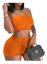 E1103-Conjunto Festa Balada Sexy Top Cropped Colado Short Jl218