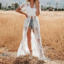 E16-E0413-Kimono Feminino Saída de Praia Longa Renda Branca Preto Bordado Viagem E16-E0413-Kimono Feminino Saída de Praia Longa Renda Branca Preto Bordado Viagem