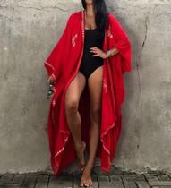 E16-E0429-Kimono Feminino Bordado Saída Praia Plus Size Longo Luxo